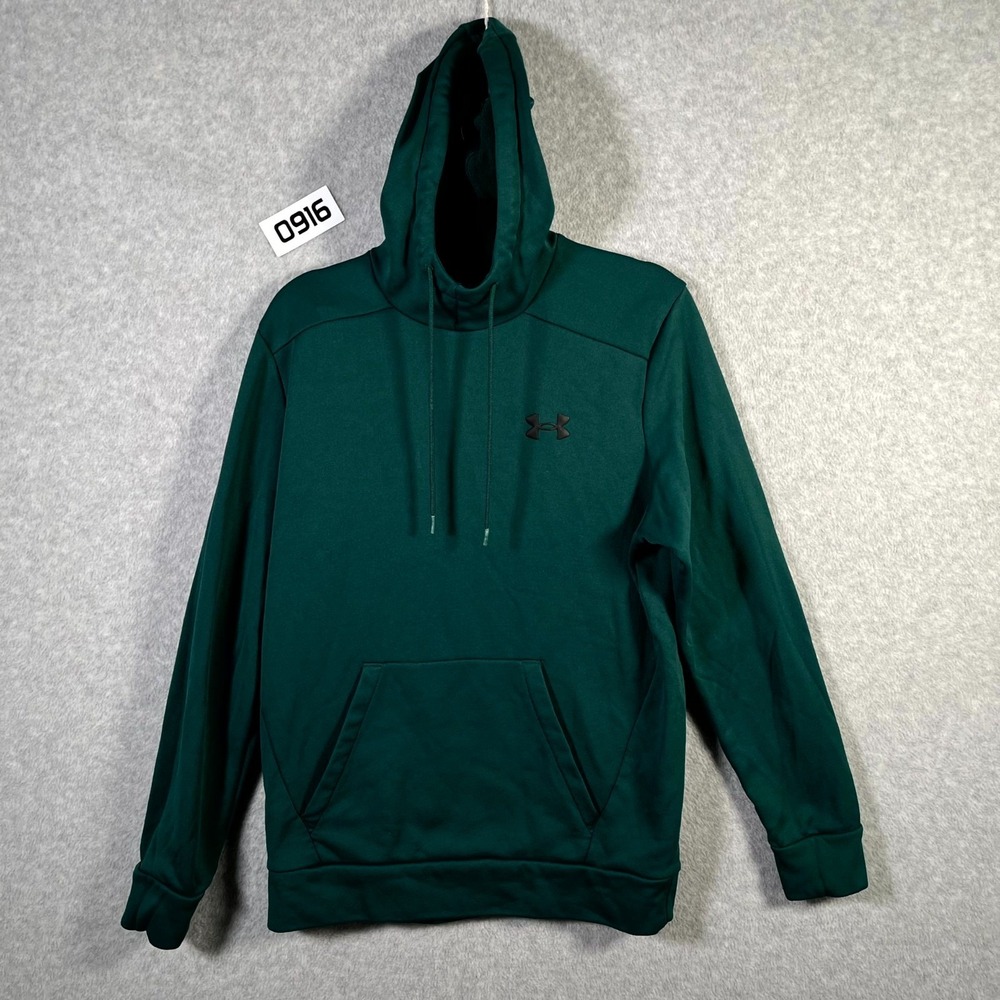 Under Armour Hoodie Mens Small Teal Logo Fleece Lined Loose Fit Drawstring Waist